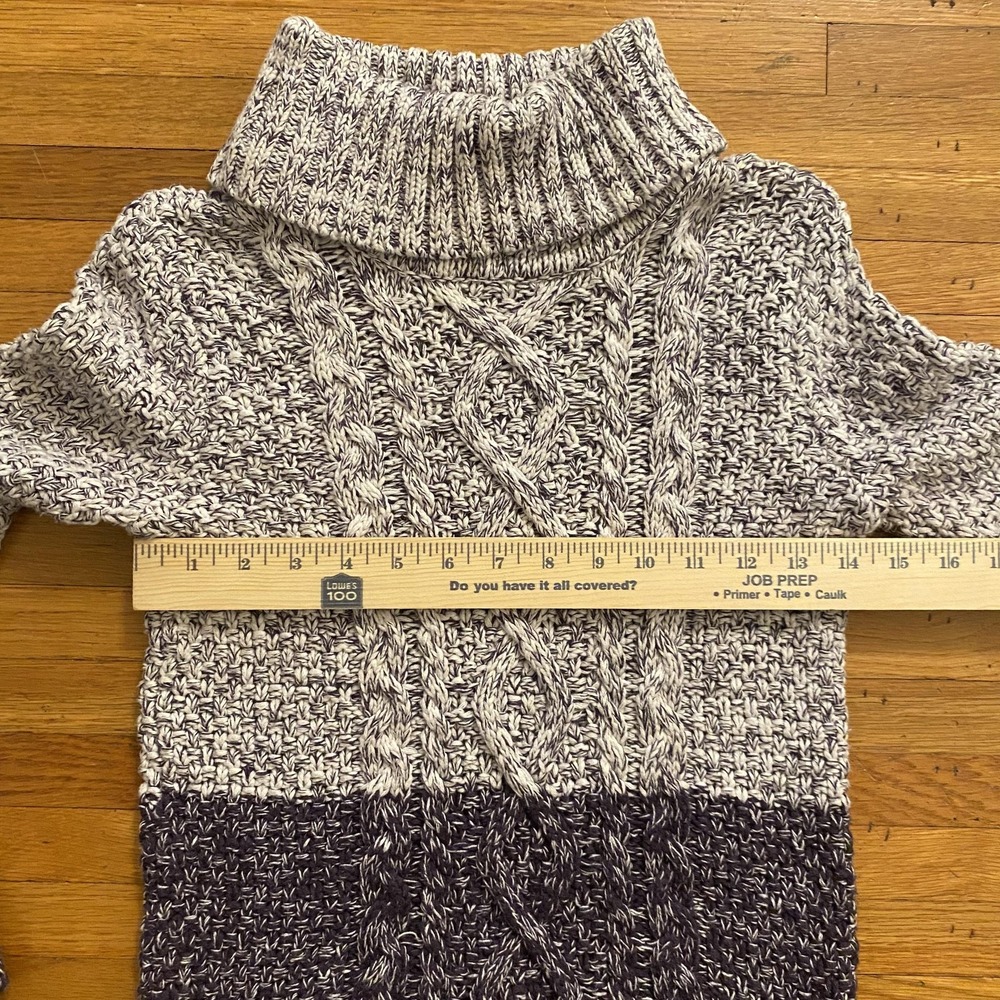 Vince Sweater Womens Medium Gray Purple Cable Knit Turtleneck Marled Colorblock - Picture 4 of 10